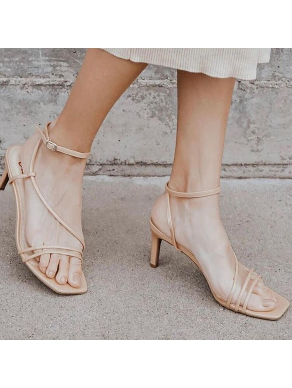 Lulus nude strappy barely there square toe heel sandal size 8 coquette luxury